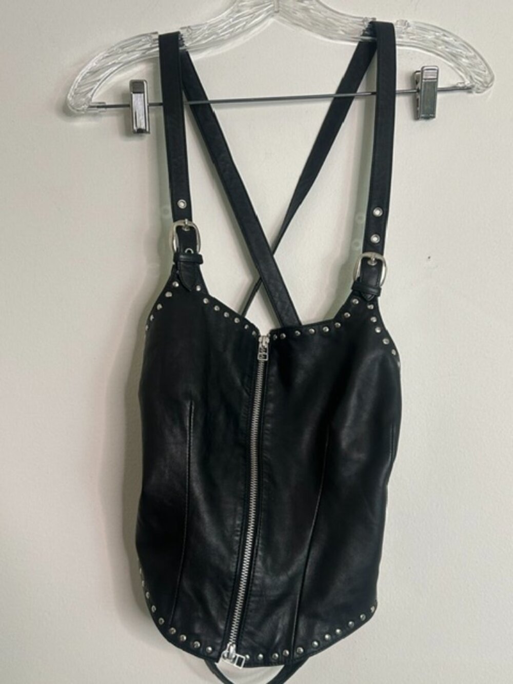 Free People x Brenda Knight Lolita Lush Black Stud Leather Corset Halter Top